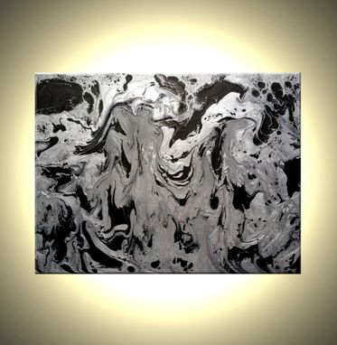 Custom Made Original Abstract Painting - Silver Metallic,Abstract Marbled Silver Black Modern Knife Textured Art