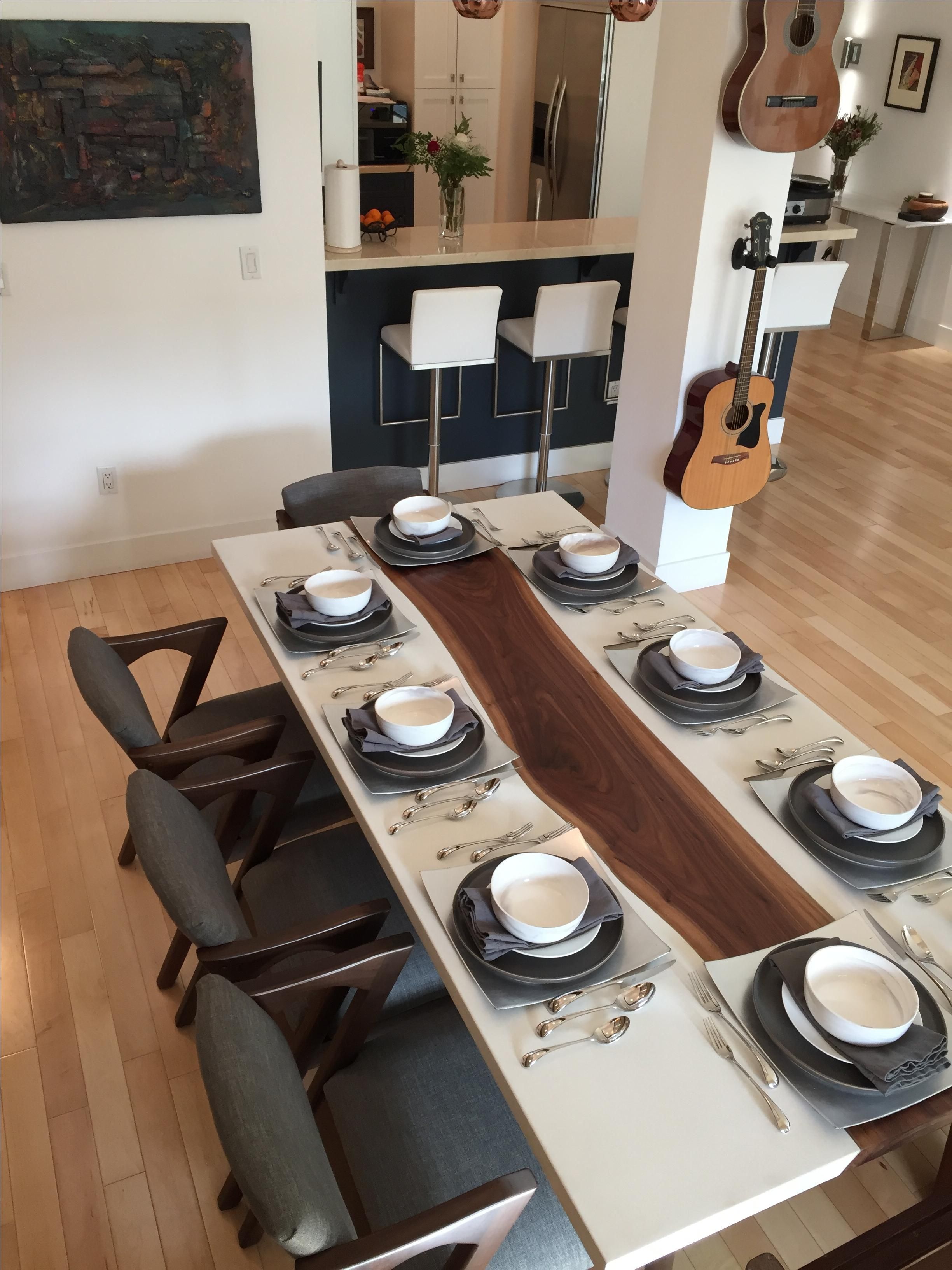 Hand Crafted Live Edge Wood In Concrete Dining Table by Ore 96