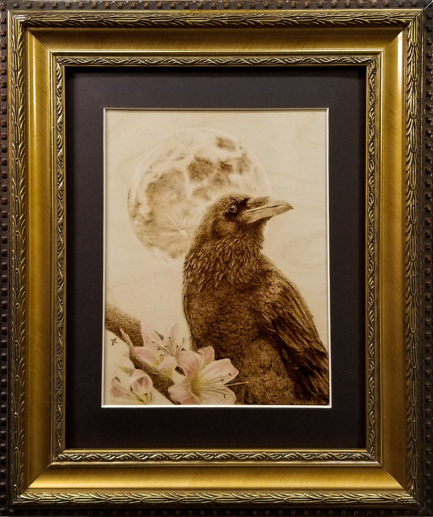 Buy Handmade Romantic Raven Pyrography Wood Burning Framed Portrait, made  to order from Valarie Connell/ Drawing With Fire