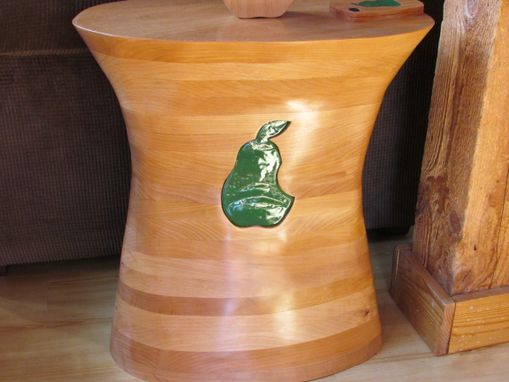 Custom Made Carved Alder End Table With Lights With Iphone Pear Clone, Lights Up!