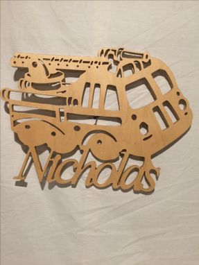 Custom Made Firetruck Personalize With Your Name Wood Cut Kid Art