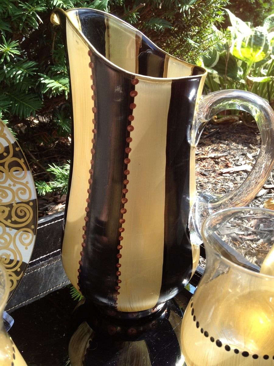 Hand Crafted Hand Painted Stemware Gold Black Bronze Metallic by