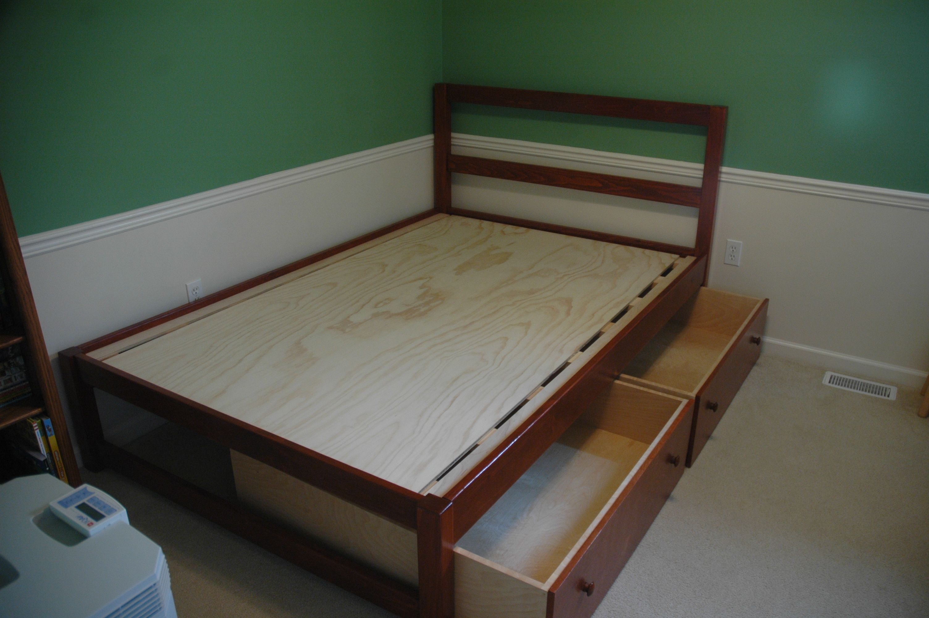 Hand Crafted Full Size Platform Bed With Two Pull Out Storage Drawers