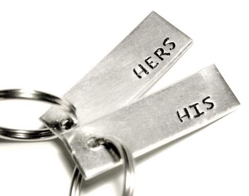 Custom Made His & Hers Keychains, Hand Stamped Aluminum - Customizable