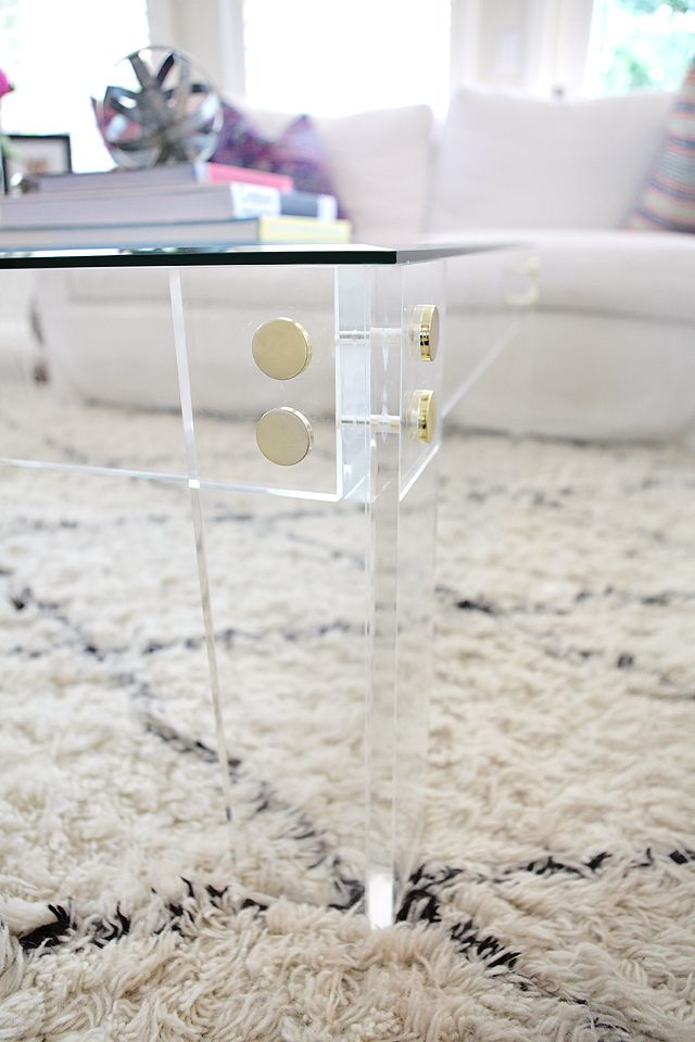 Handmade Lucite / Acrylic Coffee Table Frame With Gold Or Chrome Button