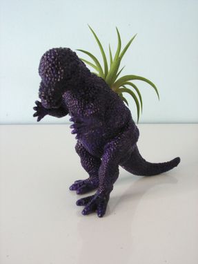Custom Made Upcycled Dinosaur Planter - Dark Purple Pachycephalosaurus With Tillandsia Air Plant