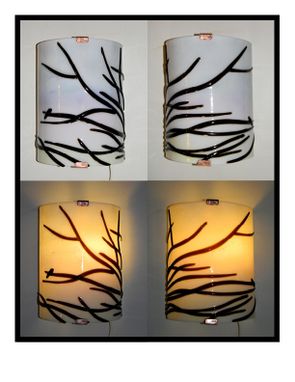 Custom Made Bird On A Branch Fused Glass Sconce