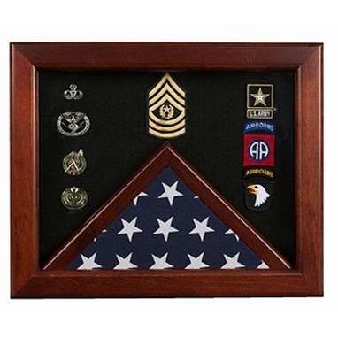 Custom Made Military Flag Medal Display Case, Mahogany Wood For 3x5 Flag