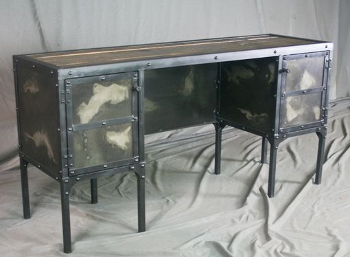 Custom Made Vintage Industrial Desk With Side Cabinet Storage - Vanity