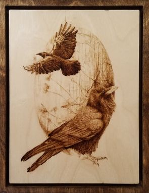 Custom Made "Ravens" Pyrography Wood Burning Animal Portrait