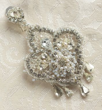 Custom Made Custom Lace Bridal Chandelier Earrings With Freshwater Pearls And Vintage Rhinestones