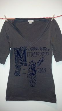 Custom Made Sale Mumford & Sons Inspired Screen Printed Small Olive/Army Green Shirt, Women's Vneck 3/4 Sleeves