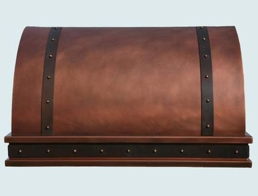 Custom Made Copper Range Hood With Dark Brass Straps & Inset Band