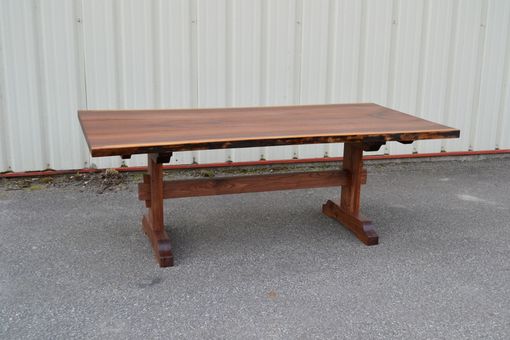 Custom Made Live Edge Walnut Extension Table With Trestle Base