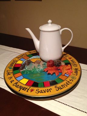 Custom Made Painted 15" Inch Lazy Susan Turntable//Mountain Lake Lazy Susan
