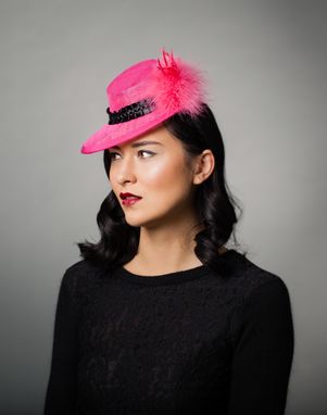 Custom Made Hot Pink Cocktail Hat With Pom Pom