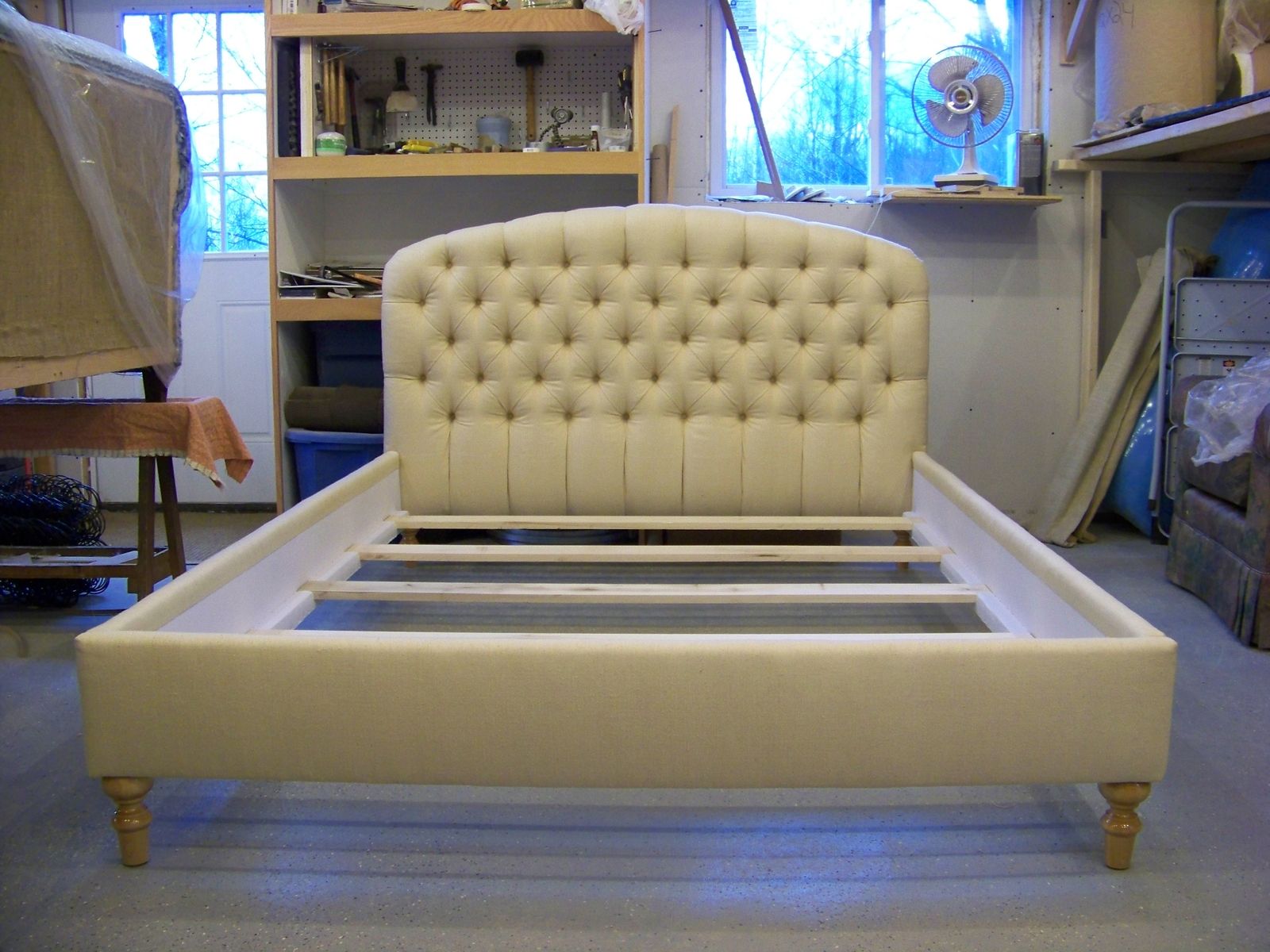 Custom Made Queen Size Tufted Upholstered Headboard, Footboard And Side Rails by Ashley