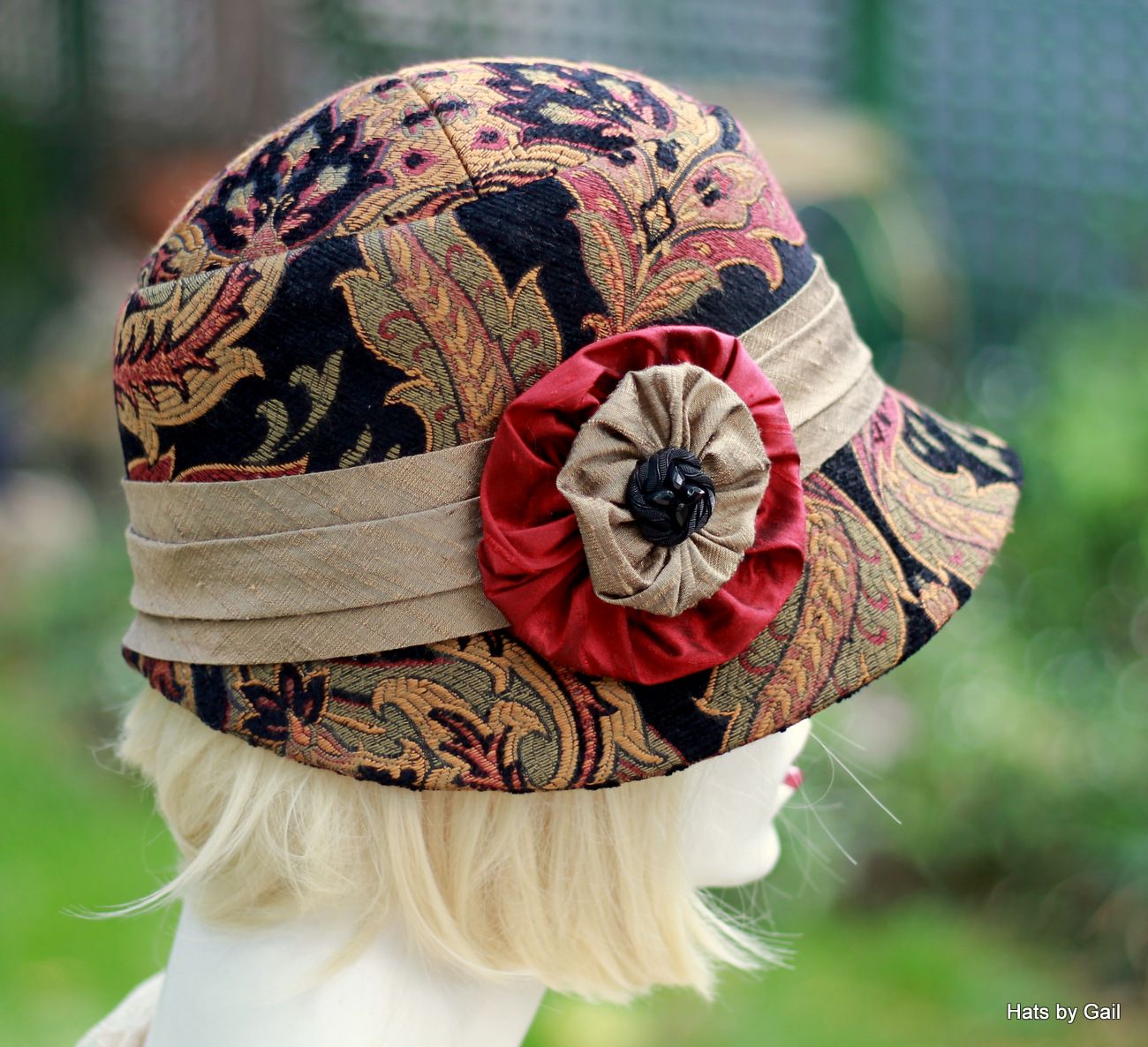 Buy Hand Crafted Fall Winter Cloche Hat In Bohemian Red Paisley Print