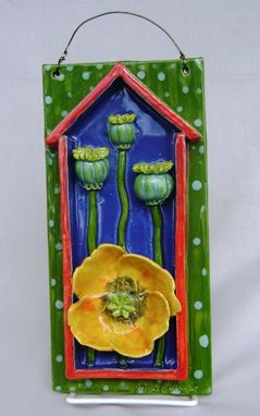 Custom Made Yellow Poppy With Pods In A 3-D House Framed Wall Hanging