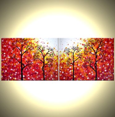 Custom Made Original Abstract Large Painting, Contemporary Fine Art, Modern Red Yellow Acrylic Trees, Landscape