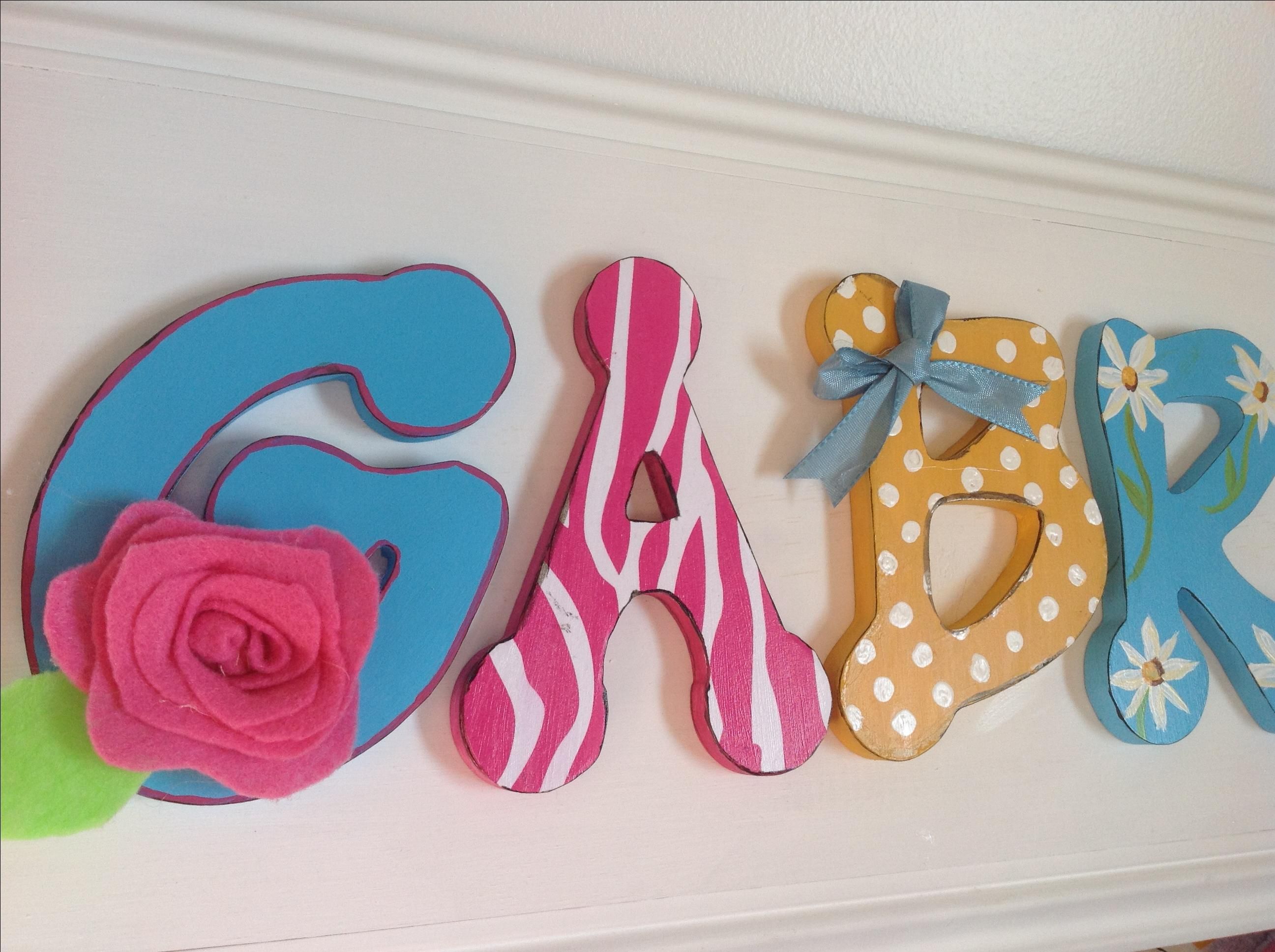 Hand Made Girls Bedroom Decor Wood Letter Name Sign Pink