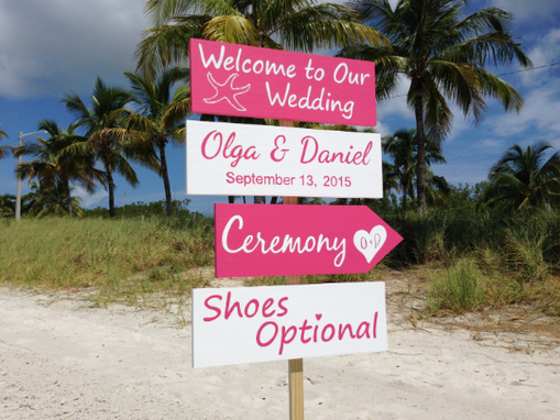 Custom Made Pink White Welcome Wedding Sign, Beach Wedding Decor