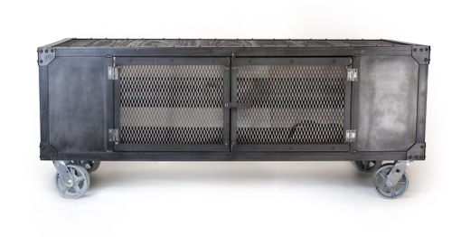Custom Made Rolling Steel Media Cabinet, Industrial Occasional Table, Console Table, Accent Table, Tv Stand