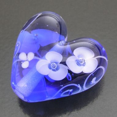 Custom Made Something Blue Floral Heart Bead Or Pendant Flame Worked Glass