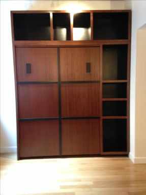 Custom Made Sapelle And Black Paint Murphy Bed With Open Shelves