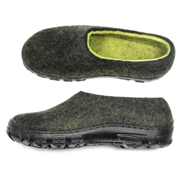 Custom Made Mens Felted Shoes Travel Black Lime