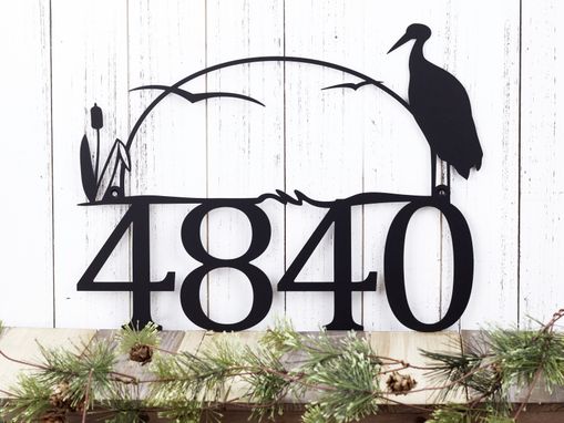 Custom Made Metal House Number Sign, Heron