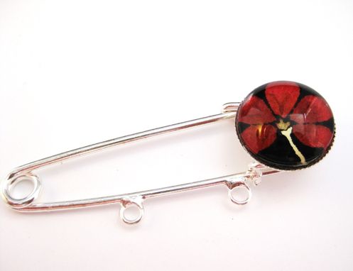 Custom Made Silver Brooch With Red Gingko Design