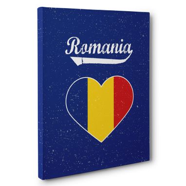 Custom Made Retro Romania Heart Canvas Wall Art