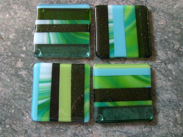 Set of 4 CSTR-S4-TM Tin Man Dock 6 Pottery Coasters with Fused Glass 