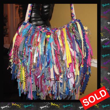 Custom Made Upcycled Fringe Handbag,Playful Funky,Mixed Colors,Bling,Sparkle,Beads,Bag,Custom Made