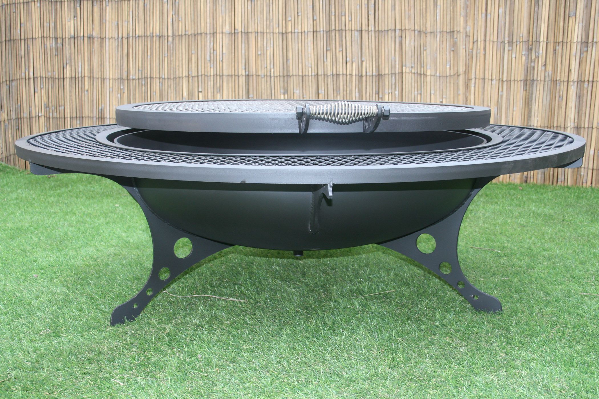 Buy Custom The Rounder Steel Fire Pit With Grill Top And Wraparound Shelf. Steel Yard Art