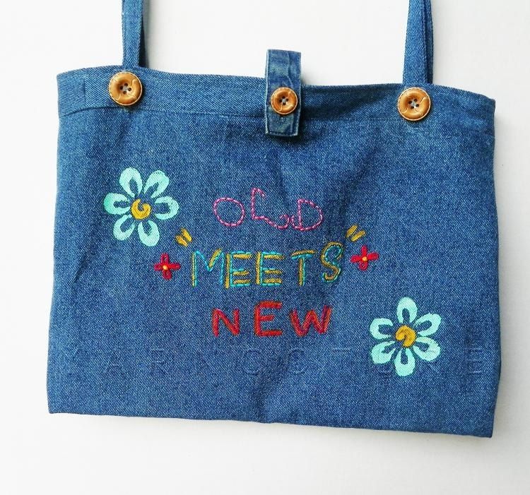 Hand Crafted The Old-Meets-New Denim Tote / Hand Painted / Hand