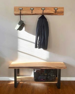 Custom Made Foundry Bench No. 102 - Live Edge Solid Maple Entryway Bench - Solid Wood Bench