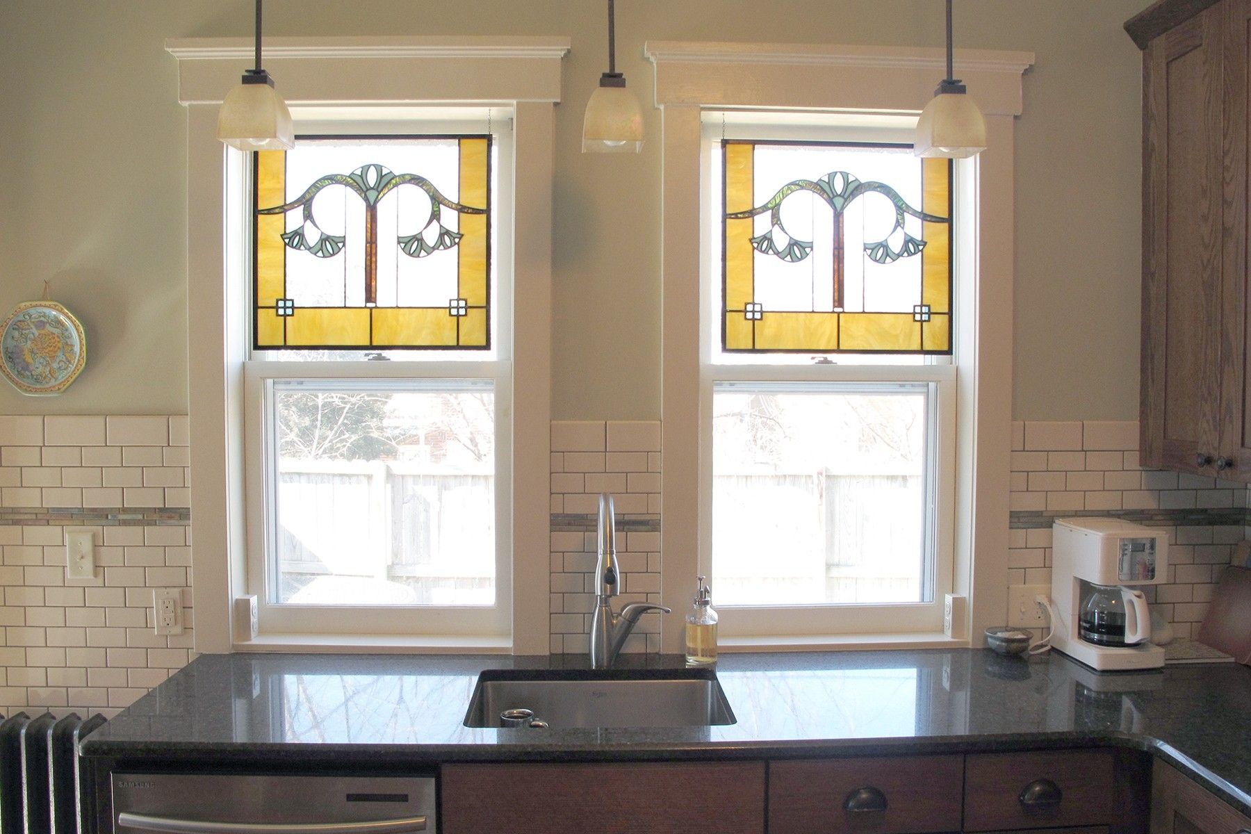 Hand Made Gingko Leaf Stained Glass Kitchen Windows by Painted Light