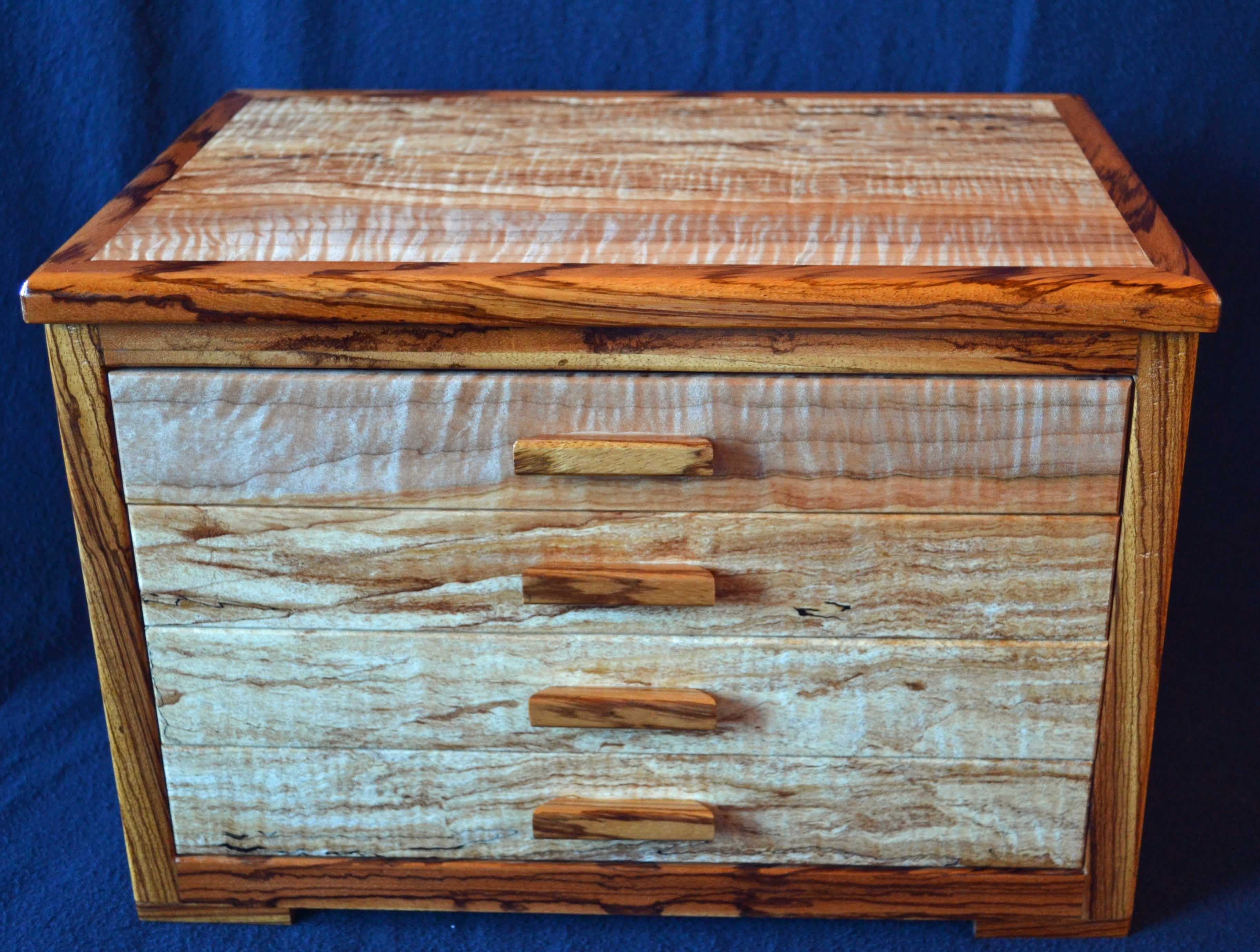 Hand Made Four Drawer Jewelry Box With Unique Spalted Maple Wood Grain