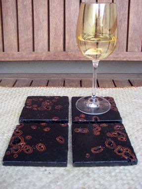 Custom Made Coasters Handmade Travertine Black And Copper-Set Of 4