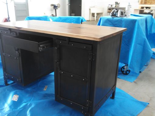 Custom Made Industrial Steel & Walnut Desk, Office Furniture, Conference Table, Dining Table