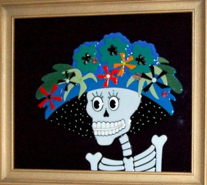 Custom Made Fused Glass Day Of The Dead Wall Art - "Catrina"