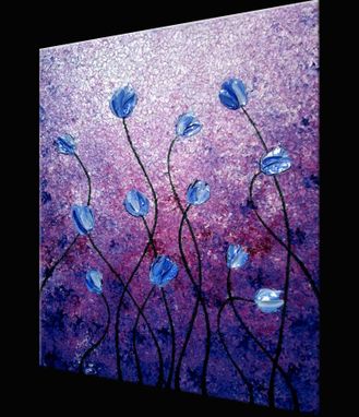 Custom Made Original Abstract Purple Tulips Impasto White Flowers Landscape Painting Modern Palette Knife Art
