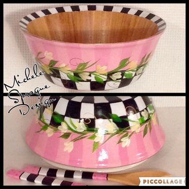 Custom Made Painted Bowl // Painted Salad Bowl Set // Whimsical Painted Wood Bowl Set