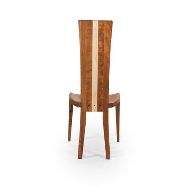 Custom Made Modern Wood Dining Chair In Cherry And Curly Maple, Carved Seat And Curved Back,