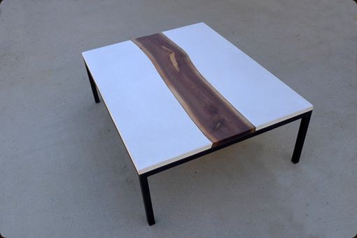 Custom Made Concrete, Steel, And Live Edge Walnut Table