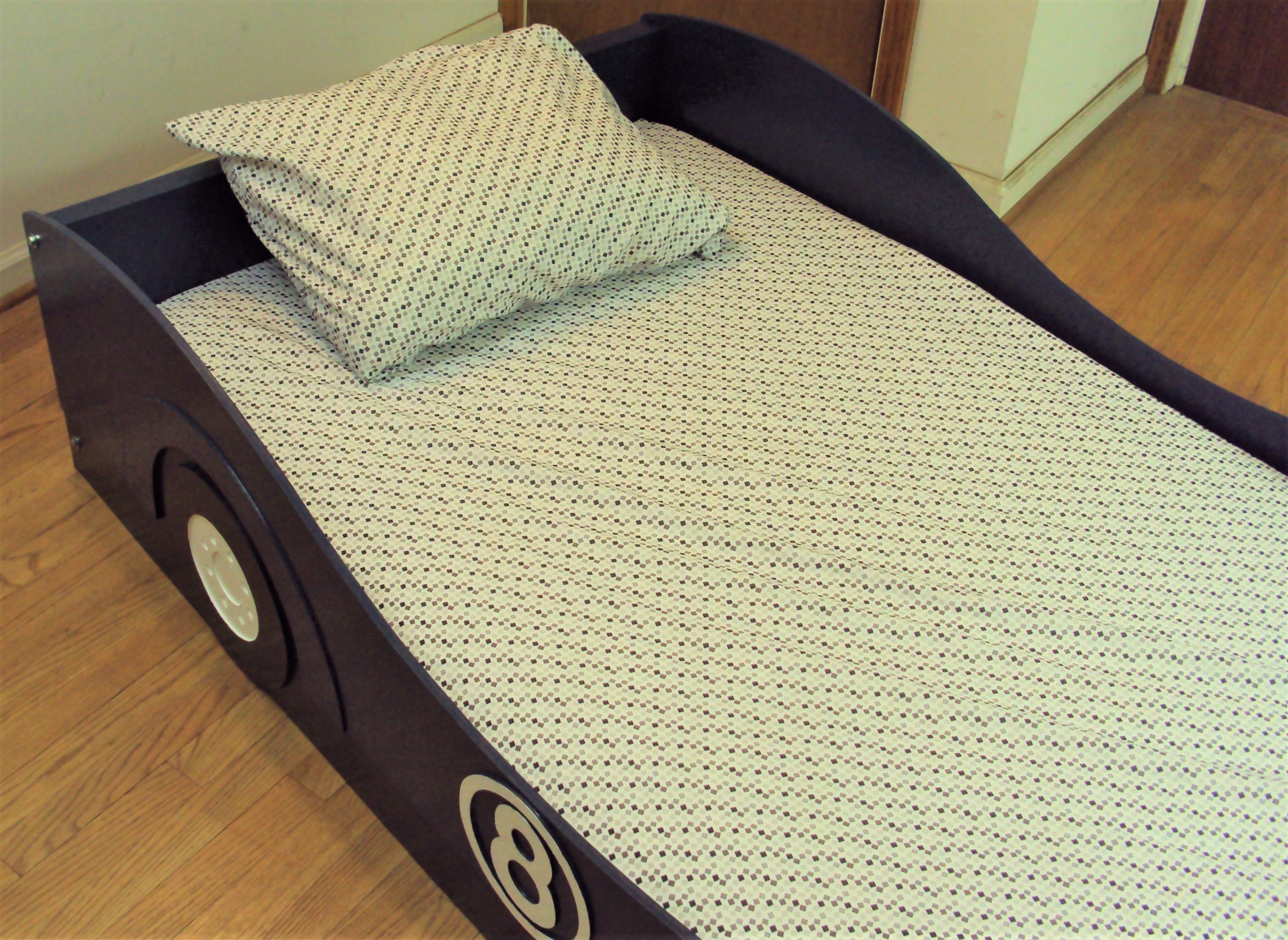 Hand Made Stylized Sportscar Twin Kids Bed Frame Handcrafted Race Car Themed Children's