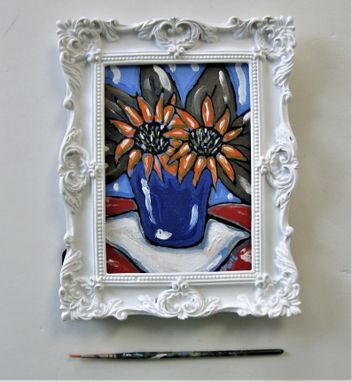 Custom Made Original Acrylic Sunflowers Painting, Shabby Ornate White Frame