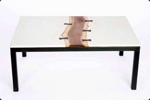 Custom Made 'Butterfly' Concrete, Walnut, And Steel Coffee Table